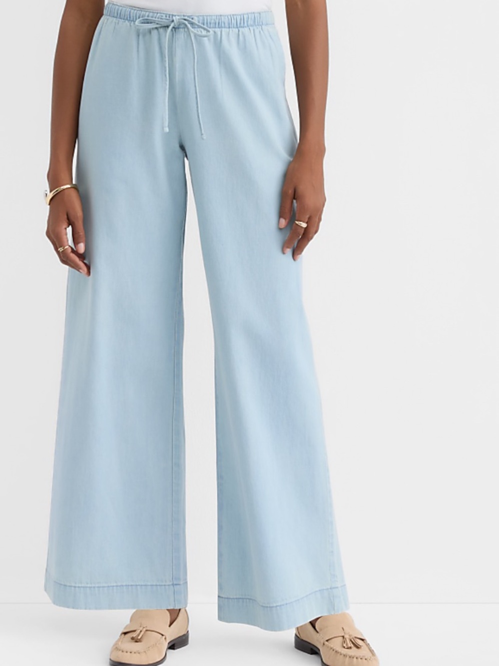 LOFT Chambray Pull On Wide Leg Pants